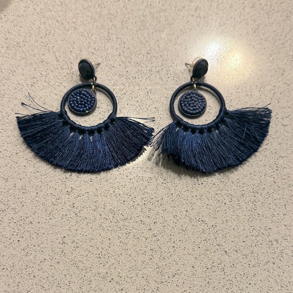 Elegant Navy Blue Tassel Earrings